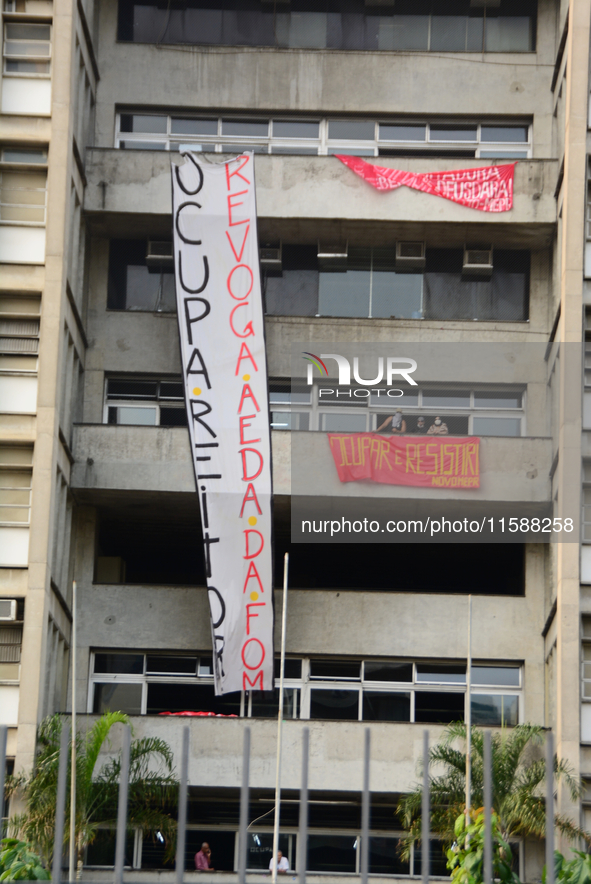 In Rio de Janeiro, Brazil, on September 19, 2024, UERJ student movement resists and demands the return of scholarship cuts, occupying the UE...