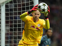 Peter Gulacsi goalkeeper of RB Leipzig and Hungary makes a save during the UEFA Champions League 2024/25 League Phase MD1 match between Atle...