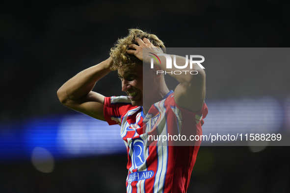 Marcos Llorente central midfield of Atletico de Madrid and Spain lament a failed occasion during the UEFA Champions League 2024/25 League Ph...