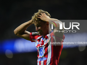 Marcos Llorente central midfield of Atletico de Madrid and Spain lament a failed occasion during the UEFA Champions League 2024/25 League Ph...