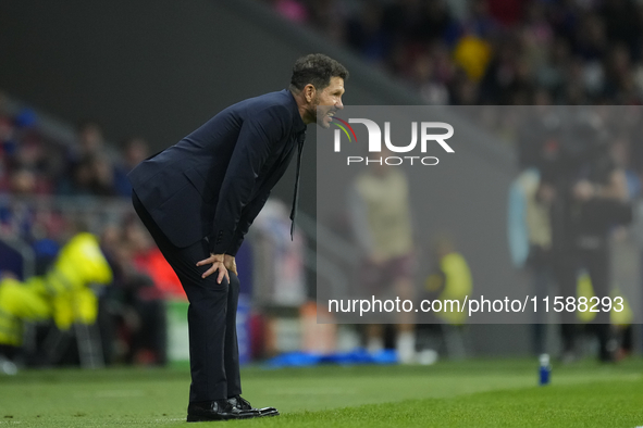 Diego Pablo Cholo Simeone head coach of Atletico de Madrid reacts during the UEFA Champions League 2024/25 League Phase MD1 match between At...