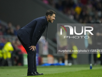 Diego Pablo Cholo Simeone head coach of Atletico de Madrid reacts during the UEFA Champions League 2024/25 League Phase MD1 match between At...