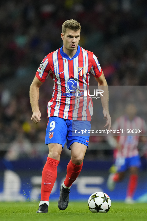 Alexander Sorloth centre-forward of Atletico de Madrid and Norway during the UEFA Champions League 2024/25 League Phase MD1 match between At...