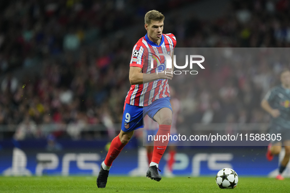 Alexander Sorloth centre-forward of Atletico de Madrid and Norway during the UEFA Champions League 2024/25 League Phase MD1 match between At...