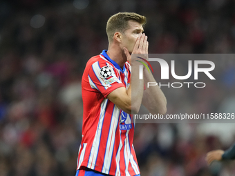 Alexander Sorloth centre-forward of Atletico de Madrid and Norway lament a failed occasion during the UEFA Champions League 2024/25 League P...