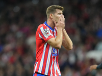 Alexander Sorloth centre-forward of Atletico de Madrid and Norway lament a failed occasion during the UEFA Champions League 2024/25 League P...