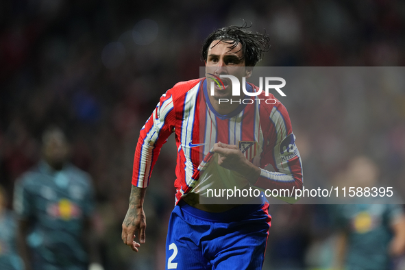 Jose Maria Gimenez centre-back of Atletico de Madrid and Uruguay celebrates after scoring his sides first goal during the UEFA Champions Lea...