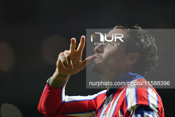 Jose Maria Gimenez centre-back of Atletico de Madrid and Uruguay celebrates after scoring his sides first goal during the UEFA Champions Lea...