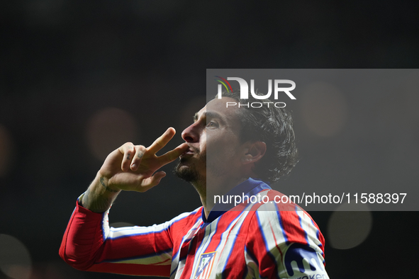 Jose Maria Gimenez centre-back of Atletico de Madrid and Uruguay celebrates after scoring his sides first goal during the UEFA Champions Lea...