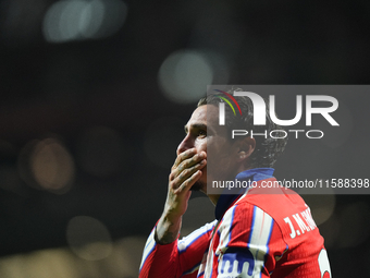 Jose Maria Gimenez centre-back of Atletico de Madrid and Uruguay celebrates after scoring his sides first goal during the UEFA Champions Lea...