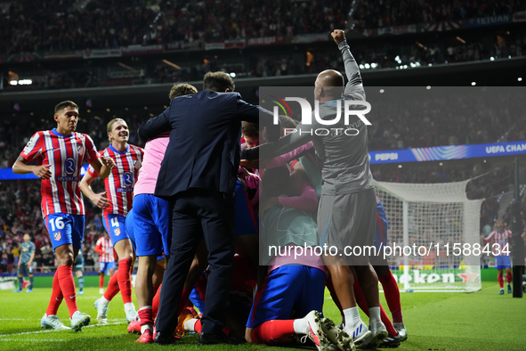 Jose Maria Gimenez centre-back of Atletico de Madrid and Uruguay celebrates after scoring his sides first goal during the UEFA Champions Lea...