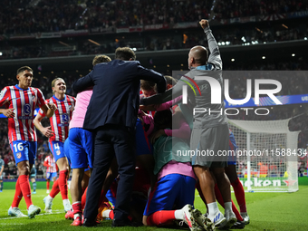 Jose Maria Gimenez centre-back of Atletico de Madrid and Uruguay celebrates after scoring his sides first goal during the UEFA Champions Lea...