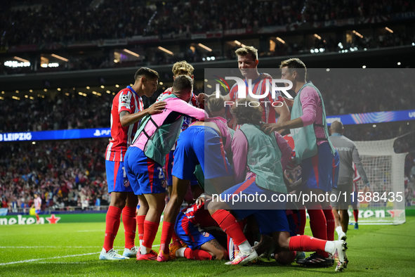 Jose Maria Gimenez centre-back of Atletico de Madrid and Uruguay celebrates after scoring his sides first goal during the UEFA Champions Lea...