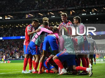 Jose Maria Gimenez centre-back of Atletico de Madrid and Uruguay celebrates after scoring his sides first goal during the UEFA Champions Lea...