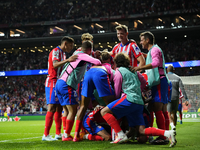 Jose Maria Gimenez centre-back of Atletico de Madrid and Uruguay celebrates after scoring his sides first goal during the UEFA Champions Lea...