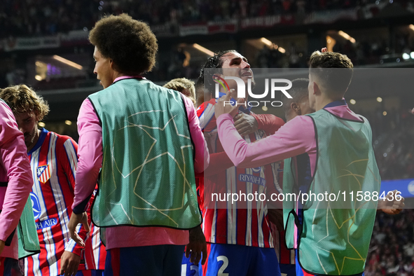 Jose Maria Gimenez centre-back of Atletico de Madrid and Uruguay celebrates after scoring his sides first goal during the UEFA Champions Lea...