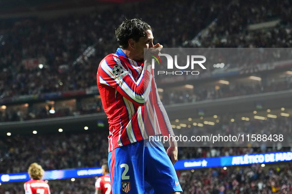 Jose Maria Gimenez centre-back of Atletico de Madrid and Uruguay celebrates after scoring his sides first goal during the UEFA Champions Lea...