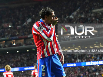 Jose Maria Gimenez centre-back of Atletico de Madrid and Uruguay celebrates after scoring his sides first goal during the UEFA Champions Lea...