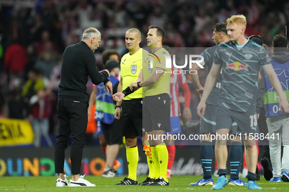 Marco Rose head coach of RB Leipzig protyest to referee  after losing the UEFA Champions League 2024/25 League Phase MD1 match between Atlet...