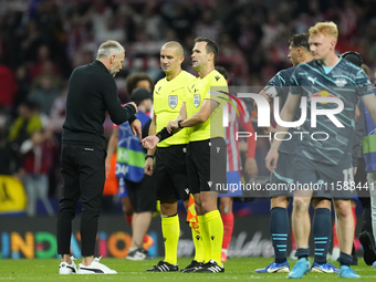 Marco Rose head coach of RB Leipzig protyest to referee  after losing the UEFA Champions League 2024/25 League Phase MD1 match between Atlet...