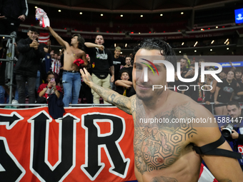 Jose Maria Gimenez centre-back of Atletico de Madrid and Uruguay celebrates victory with his supporters after winning the UEFA Champions Lea...