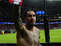 Jose Maria Gimenez centre-back of Atletico de Madrid and Uruguay celebrates victory with his supporters after winning the UEFA Champions Lea...