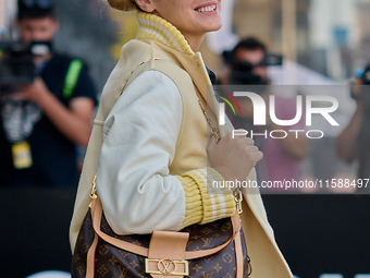 Noemie Merlant arrives at the Maria Cristina Hotel during the 72nd San Sebastian International Film Festival in San Sebastian, Spain, on Sep...