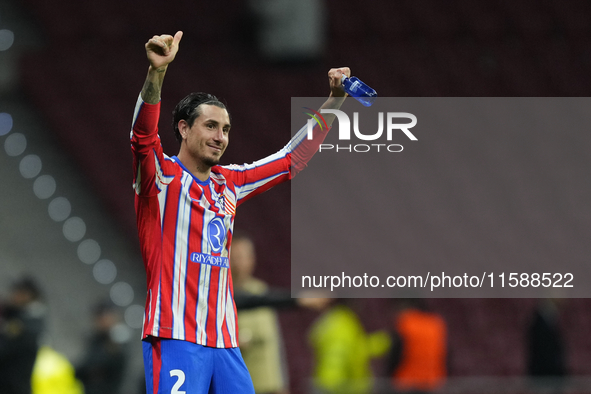 Jose Maria Gimenez centre-back of Atletico de Madrid and Uruguay celebrates victory with his supporters after winning the UEFA Champions Lea...