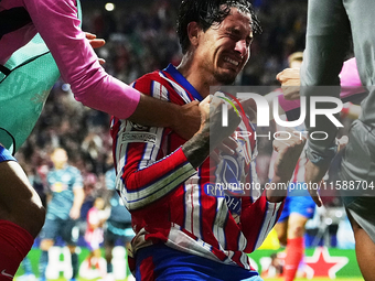 Jose Maria Gimenez centre-back of Atletico de Madrid and Uruguay celebrates after scoring his sides first goal during the UEFA Champions Lea...