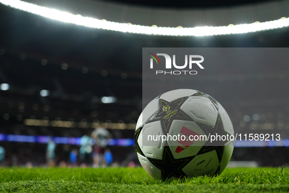 Match ball during the UEFA Champions League 2024/25 League Phase MD1 match between Atletico de Madrid and RB Leipzig at Estadio Civitas Metr...