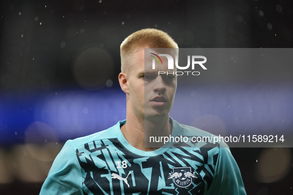 Arthur Vermeeren central midfield of RB Leipzig and Belgium during the warm-up before the UEFA Champions League 2024/25 League Phase MD1 mat...