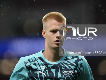 Arthur Vermeeren central midfield of RB Leipzig and Belgium during the warm-up before the UEFA Champions League 2024/25 League Phase MD1 mat...