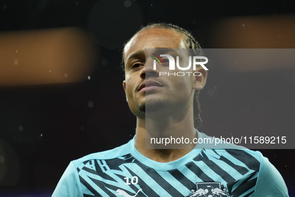 Xavi Simons attacking midfield of RB Leipzig and Netherlands during the warm-up before the UEFA Champions League 2024/25 League Phase MD1 ma...