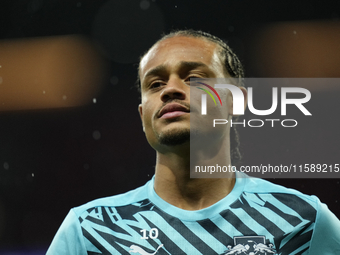 Xavi Simons attacking midfield of RB Leipzig and Netherlands during the warm-up before the UEFA Champions League 2024/25 League Phase MD1 ma...