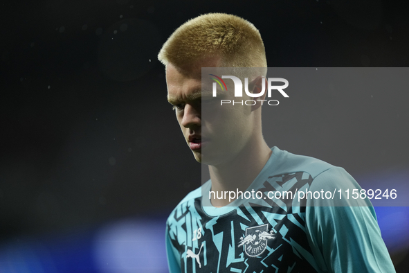 Arthur Vermeeren central midfield of RB Leipzig and Belgium during the warm-up before the UEFA Champions League 2024/25 League Phase MD1 mat...