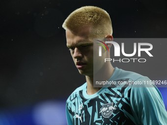 Arthur Vermeeren central midfield of RB Leipzig and Belgium during the warm-up before the UEFA Champions League 2024/25 League Phase MD1 mat...