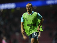 Xavi Simons attacking midfield of RB Leipzig and Netherlands during the warm-up before the UEFA Champions League 2024/25 League Phase MD1 ma...