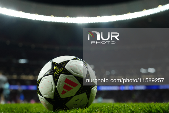 Match ball during the UEFA Champions League 2024/25 League Phase MD1 match between Atletico de Madrid and RB Leipzig at Estadio Civitas Metr...