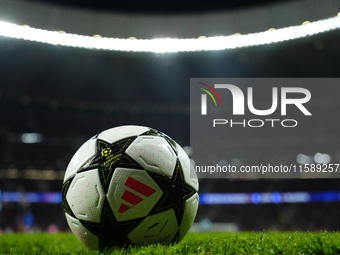 Match ball during the UEFA Champions League 2024/25 League Phase MD1 match between Atletico de Madrid and RB Leipzig at Estadio Civitas Metr...