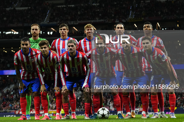  Atletico line up (L-R) Jan Oblak,Robin Le Normand,  Marcos Llorente, Jose Maria Gimenez, Reinildo Mandava, Angel Correa, Rodrigo Riquelme,...