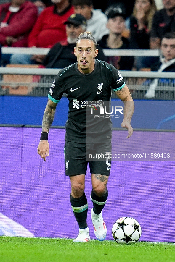 Kostas Tsimikas of Liverpool FC during the UEFA Champions League 2024/25 League Phase MD1 match between AC Milan and Liverpool FC at Stadio...