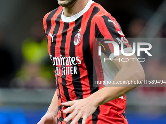 Strahinja Pavlovic of AC Milan looks on during the UEFA Champions League 2024/25 League Phase MD1 match between AC Milan and Liverpool FC at...