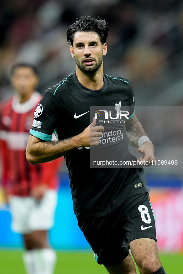 Dominik Szoboszlai of Liverpool FC looks on during the UEFA Champions League 2024/25 League Phase MD1 match between AC Milan and Liverpool F...