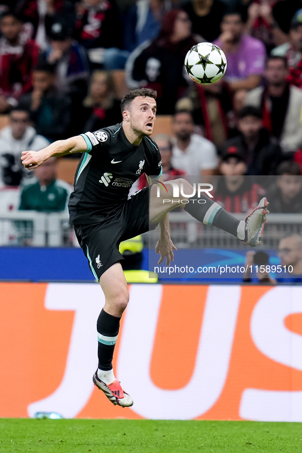 Diogo Jota of Liverpool FC controls the ball during the UEFA Champions League 2024/25 League Phase MD1 match between AC Milan and Liverpool...