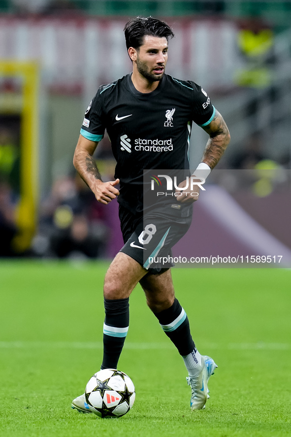 Dominik Szoboszlai of Liverpool FC during the UEFA Champions League 2024/25 League Phase MD1 match between AC Milan and Liverpool FC at Stad...