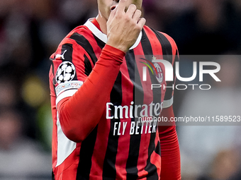 Alvaro Morata of AC Milan gestures during the UEFA Champions League 2024/25 League Phase MD1 match between AC Milan and Liverpool FC at Stad...