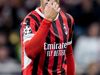 Alvaro Morata of AC Milan gestures during the UEFA Champions League 2024/25 League Phase MD1 match between AC Milan and Liverpool FC at Stad...