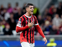 Alvaro Morata of AC Milan yells during the UEFA Champions League 2024/25 League Phase MD1 match between AC Milan and Liverpool FC at Stadio...