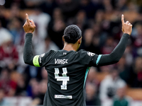 Virgil van Dijk of Liverpool FC celebrates during the UEFA Champions League 2024/25 League Phase MD1 match between AC Milan and Liverpool FC...