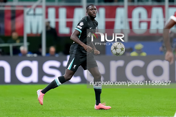 Ibrahima Konate' of Liverpool FC during the UEFA Champions League 2024/25 League Phase MD1 match between AC Milan and Liverpool FC at Stadio...